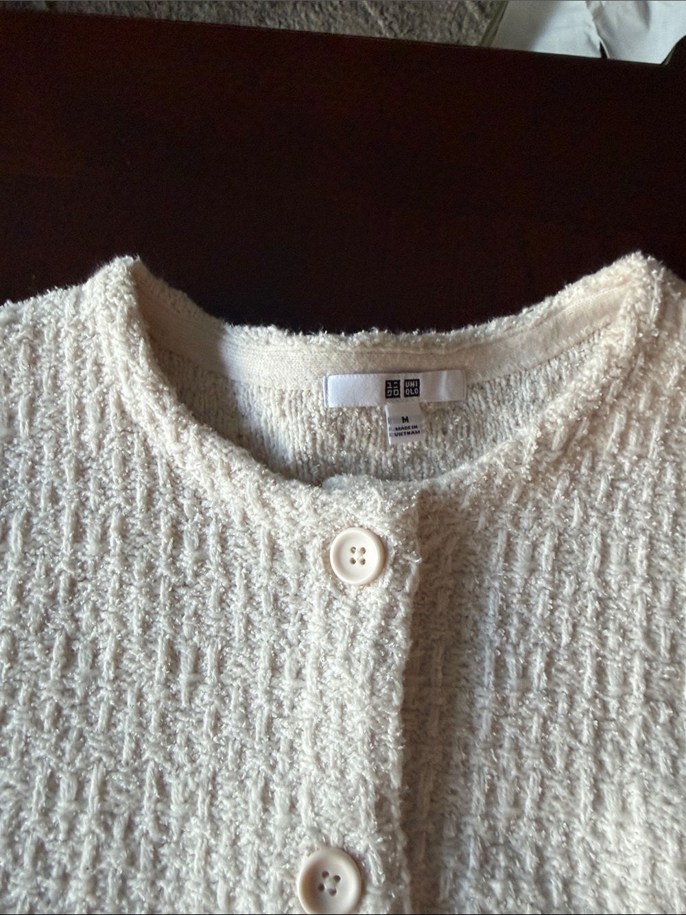 Uniqlo Cream Bouclé Open-Front Cardigan Jacket size medium - Picture 8 of 8